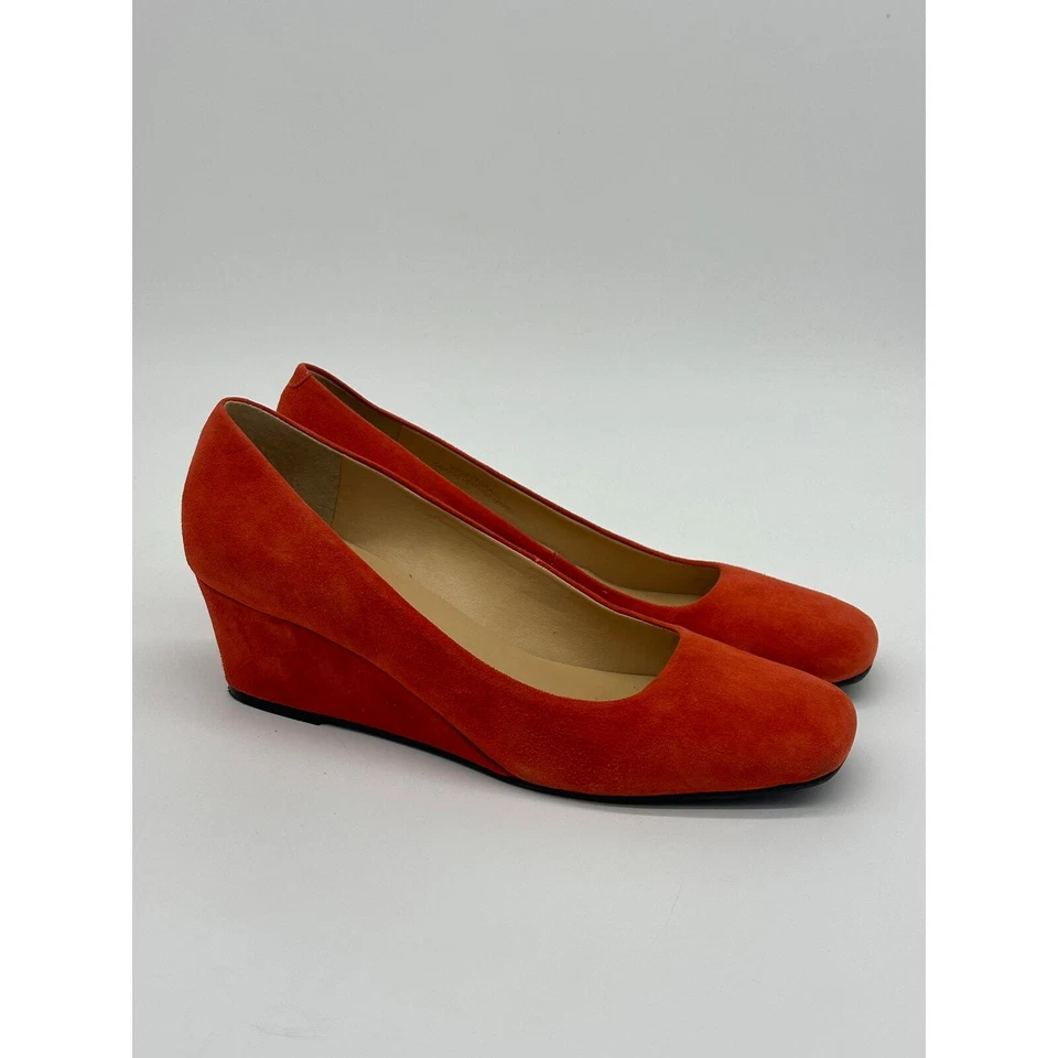 Talbots Tacones Mujer 7M Naranja Albaricoque Gamuza Cuero Cuña Sin Cordones Punta Redonda Trabajo Foto 2 de 4