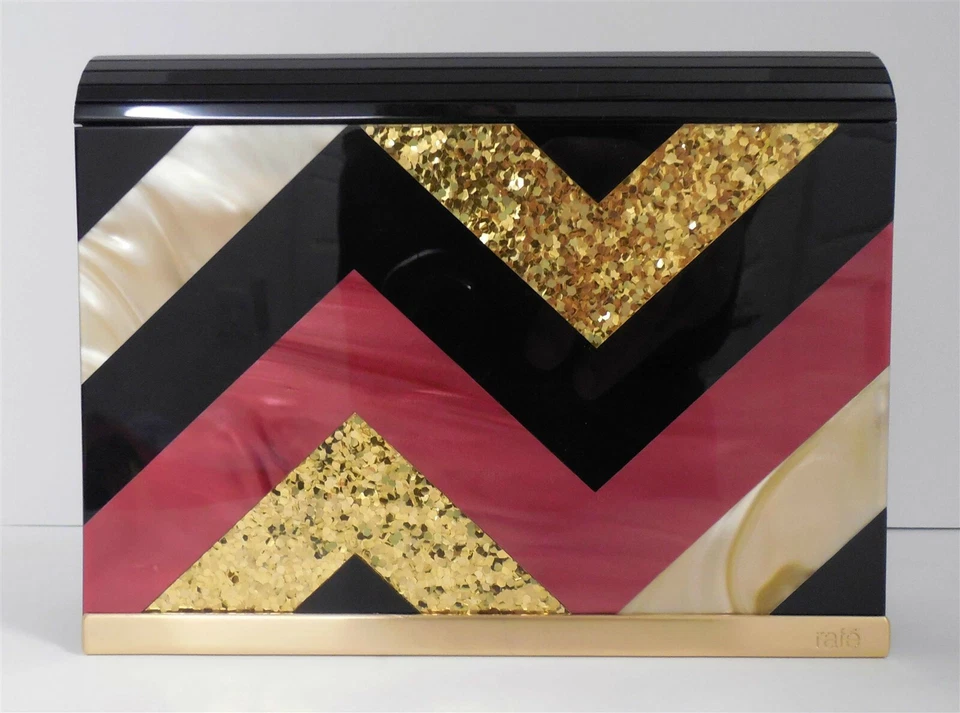 Bolso sin asas convertible Rafe abstracto acrílico cuero negro cadena dorada Foto 3 de 4