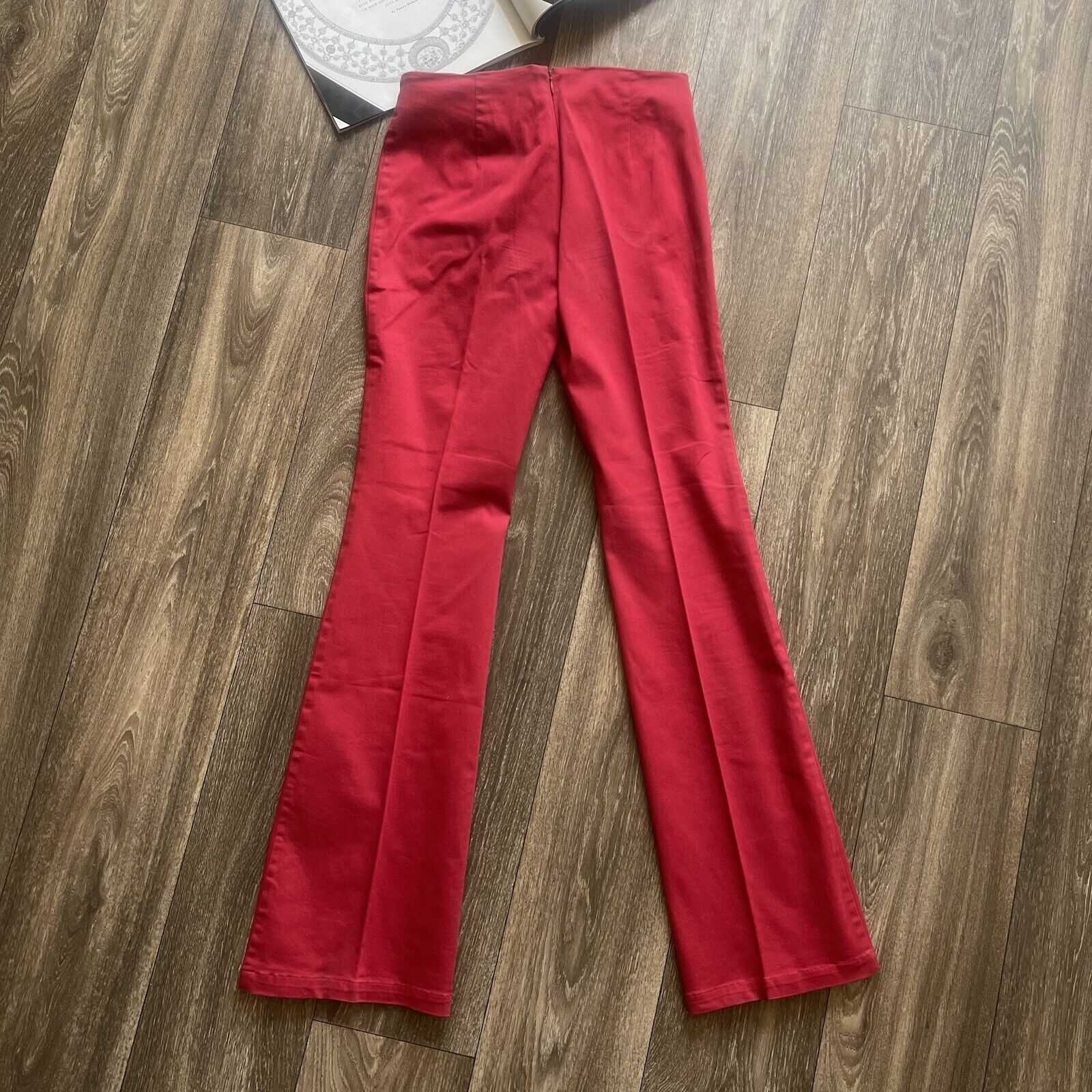 Red Embroidered Flared Trousers Pants Size 26 FIN… - image 5