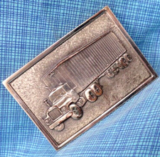 Trucker Truck Belt Buckle Semi 18 Wheeler Pressed Metal Inlay Vtg 70s  .TAZ387