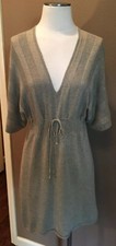 Max Studio L Cotton Blend Knit Khaki V Neck Sweater Dress W Short Sleeve