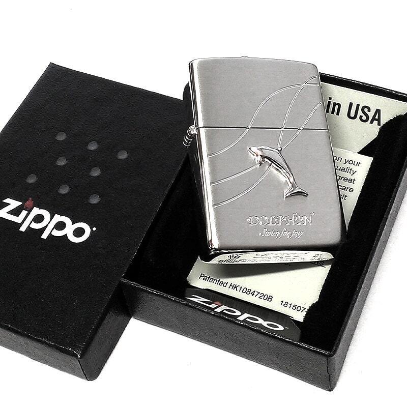 Zippo Dolphin Metal Silver Brass Etching Oil Lighter Regular Zippo Dolphin Metal Silver Brass Etching Oil Lighter Regular