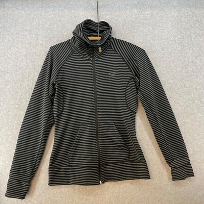 Puma Women's Small Grey Black Striped Mock Neck Full Zip Dry Cell Jacket