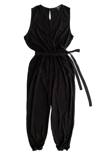 Lulus Take on The Day tuta nera senza maniche jogger crop cintura fiocco donna taglia S - Foto 6 di 21