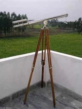 64'' Nautical Antique Brass Navy Telescope with Wooden Floor Tripod Stand Gift