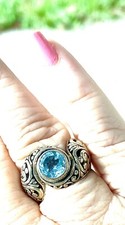   Beautiful large sterling Blue Topaz Ring Sz6.75 Indonesia