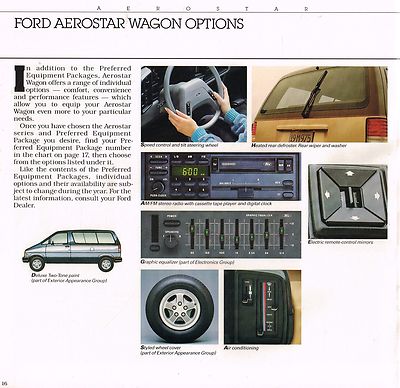 1988 Ford AEROSTAR Van Wagon Brochure w/Color Chart : Eddie Bauer,XLT,XL,Plus,  | eBay