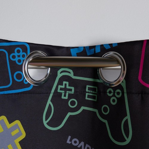 Gaming Eyelet Curtains Pair of Blackout Woven Ring Top Panels Ready Made Kids - Picture 6 of 7