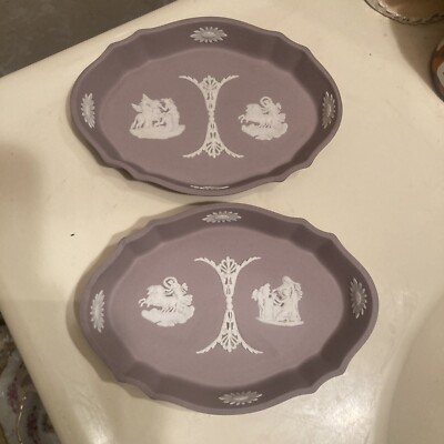 VENA たまごプレート2枚セット 2 Wedgwood Lilac Lavender Jasperware Oval Pin Dish Tray
