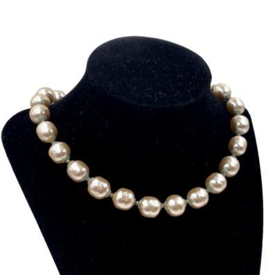 MIRIAM HASKELL SIGNED ANTIQUE OLD VINTAG NECKLACE SILVER BAROQUE FX PEARL CHOKER