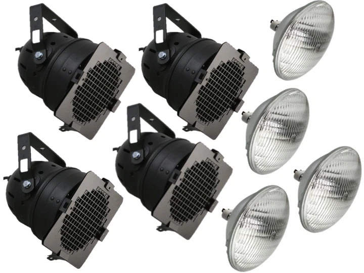 4 X BLACK PAR 56 300W PAR CAN STAGE THEATRE SCHOOL BAND LIGHTING LANTERN + LAMP - Image 1 of 1