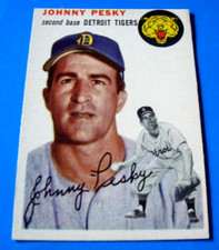 1954 TOPPS #63 JOHNNY PESKY ex/nm+ or better DETROIT TIGERS no creases