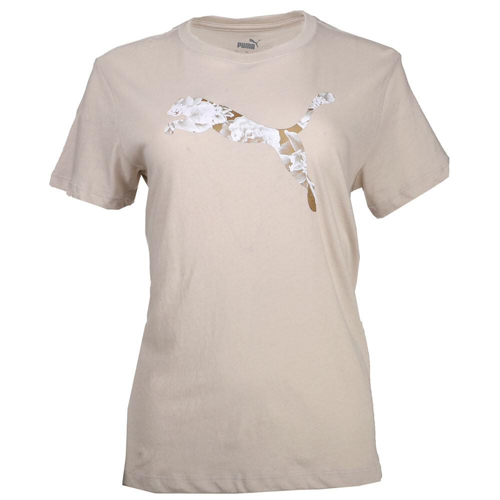 Футболка Puma Holiday с металлическим круглым вырезом и коротким рукавом, женские бежевые повседневные топы 68