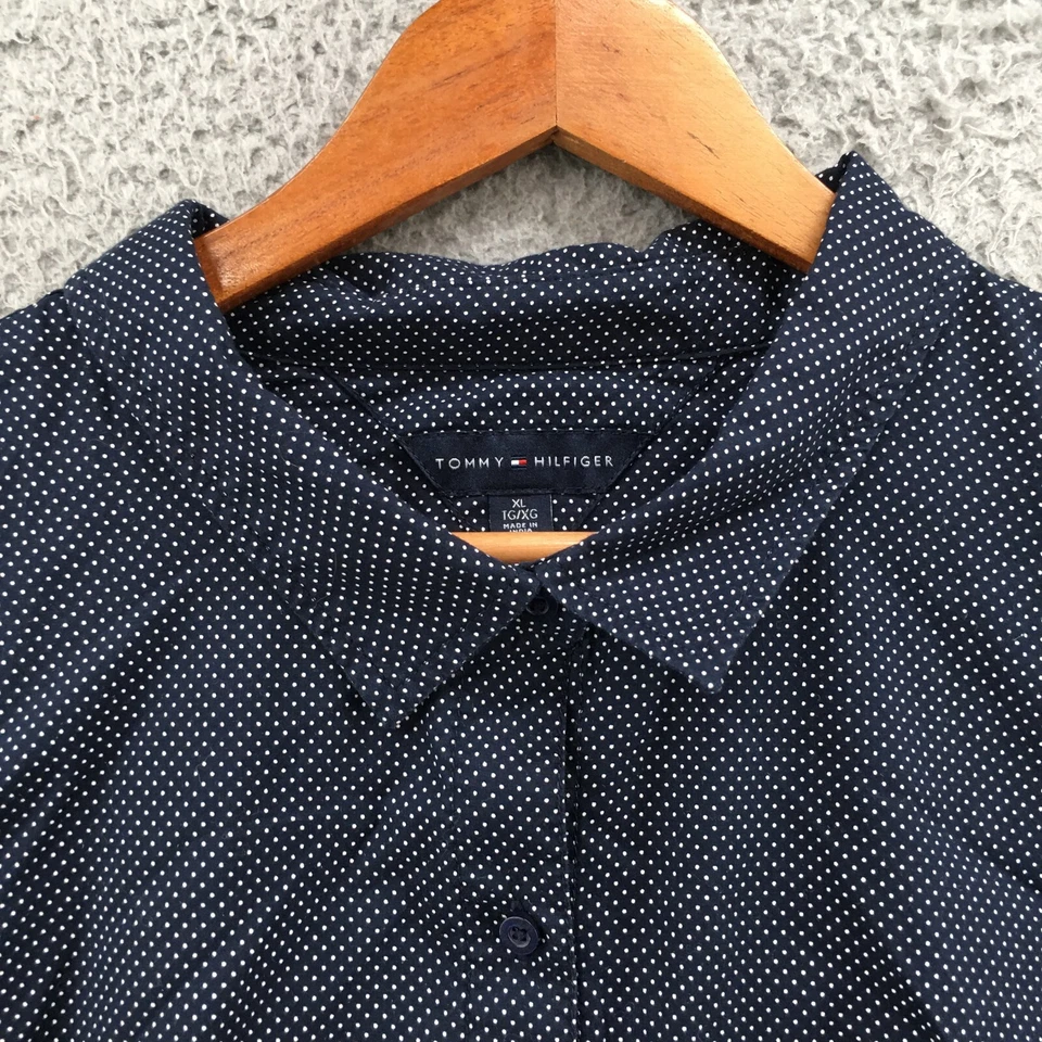 Tommy Hilfiger Button-Up Long Sleeve Shirt Mens XL Collared Pocket Black Cotton - Image 3 of 4