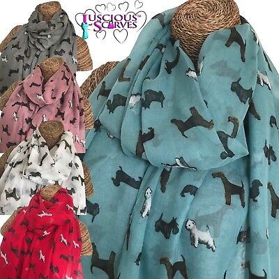 NEW LADIES SCARF WITH PRINTED SCOTTISH TERRIERS SCOTTIE DOG SUPERB QUALITY