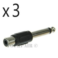 3 Pack Lot - RCA Female to 1/4" 6.35mm Mono Male Plug Audio Converter Adapter