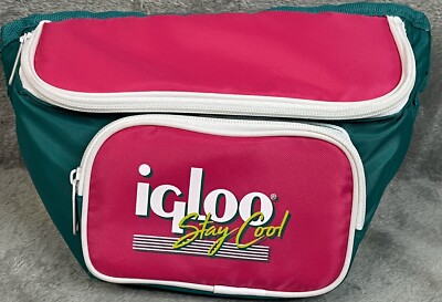 Igloo Throw Back Collection  Stay Cool  Retro 90 s Teal /Pink Cooler Fanny Pack