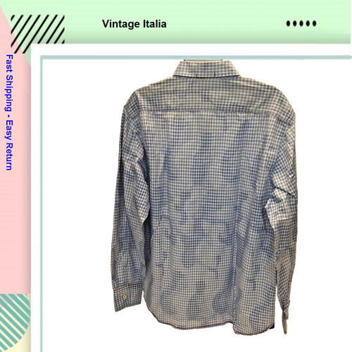 $110 Vintage Italia Mens Button Front Blue Shirt Plaid long Sleeve,Blue ,Size L - Picture 3 of 4
