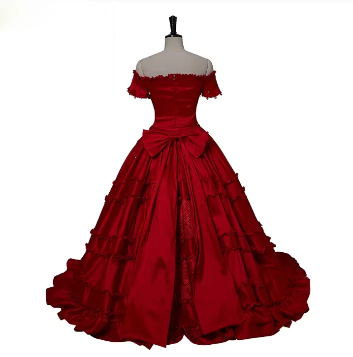 open lace back dress Alternative wedding Burgundy red dress Edwardian wine evening dress   MJcostume