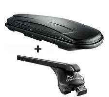 Skibox schwarz VDP JUXT 400 lit + Relingträger für VW Polo Cross ab 14 bis