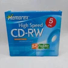 Memorex High Speed CD-RW Rewritable CD's Slimline Cases 5 Pack 80 Min NEW SEALED