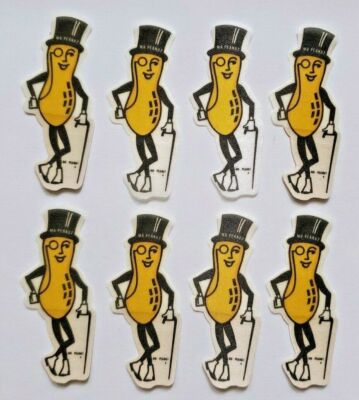 8 Vintage Planter's Mr. Peanut Cloth Premium Prize Stickers 1955 Unused NOS
