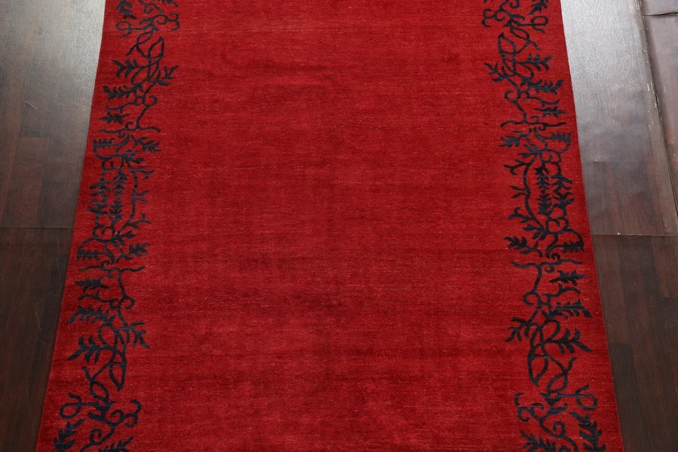 RED/ NAVY BLUE Gabbeh Kashkoli Oriental Bordered Area Rug Hand-knotted Wool 6x10 - Image 3 of 4