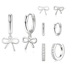 Small Gold Huggie Hoop Earrings Set for Women Men Hypoallergenic 14K Silver-Bow