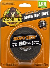 Gorilla Heavy Duty, Extra Long Double Sided Mounting Tape, 1" x 120", Black, 1EA