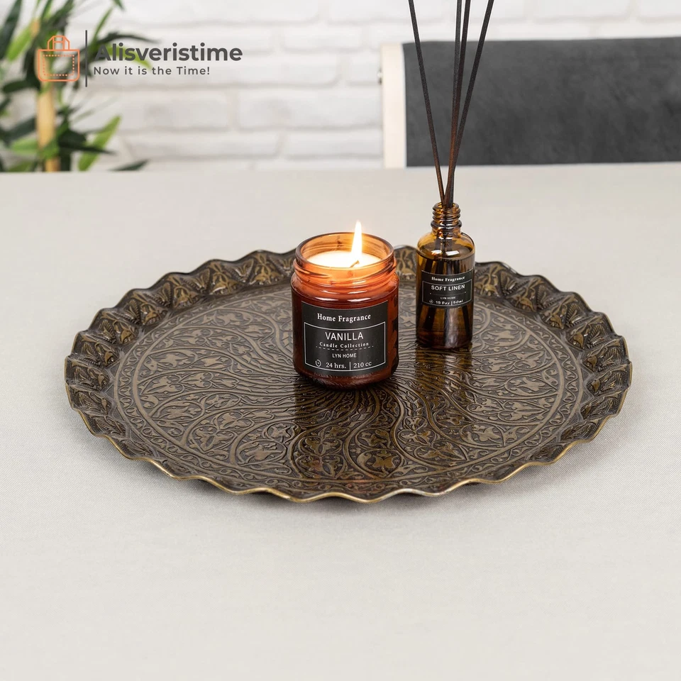 Turkish Ottoman Coffee Tea Serving Tray – 11.8 Inches, Wavy Zamac Tray with T... - Image 4 of 4