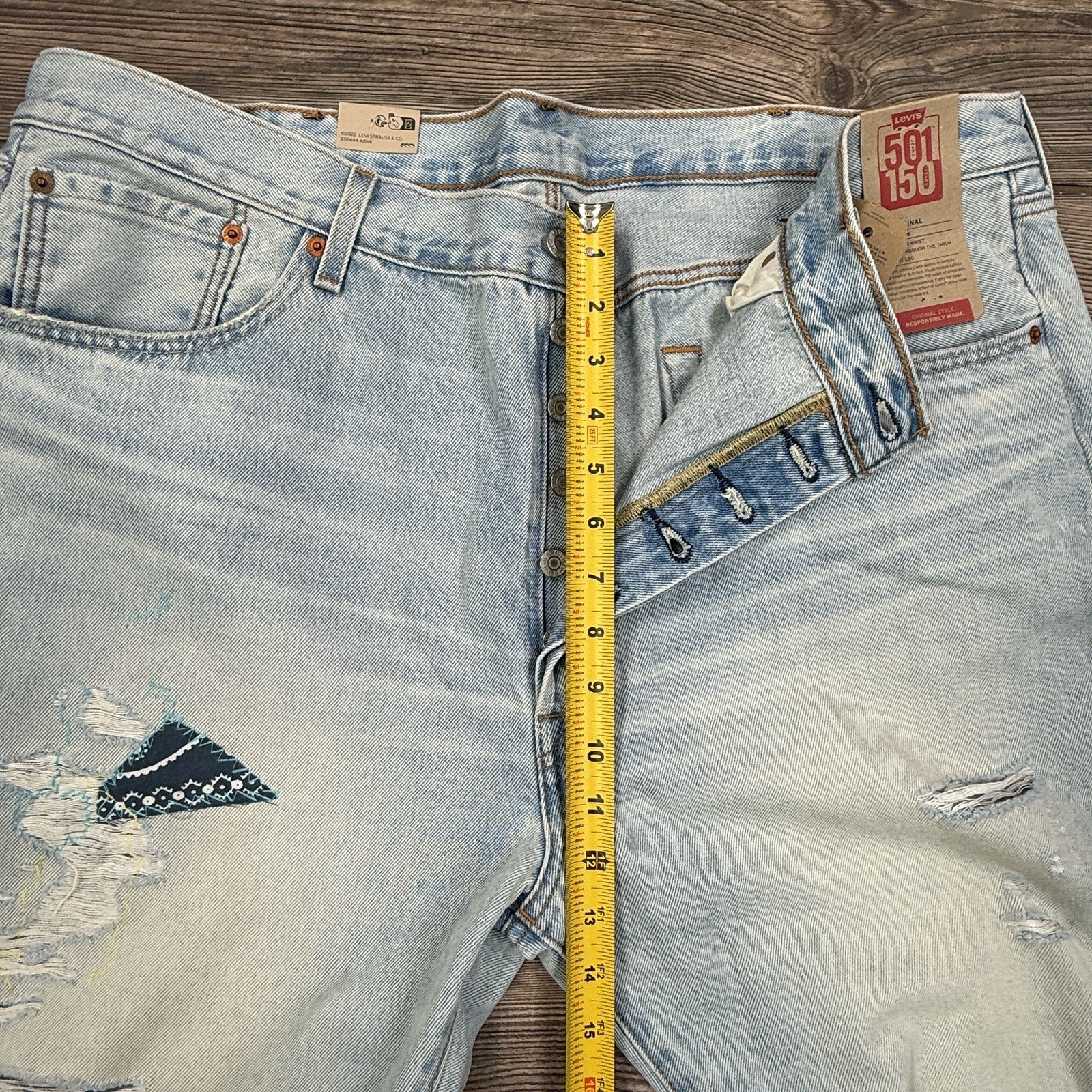 Levi’s Men’s 150th Anniversary 501 Jeans Distressed Patched 005013407 Size 42X32