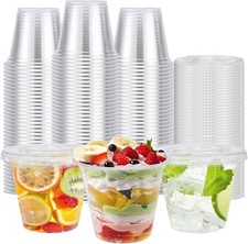 100 Pack 9 oz Clear Plastic Dessert Cups with Flat Lids Disposable Food Grade,