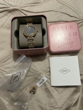 New Genuine Ladies Fossil Watch With Tin, Removed Links,Battery Needs Replacing
