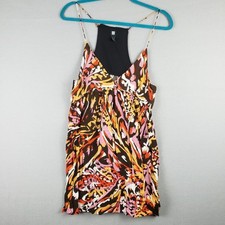 Y2K  Babydoll Slip Dress Black Orange Abstract Eclectic Cocktail Party Size 6