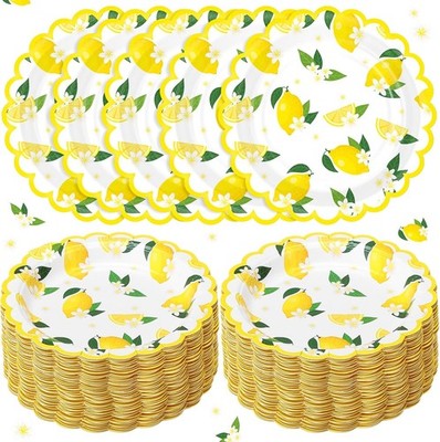 100 Pcs Lemon Paper Plates 7 Inches Yellow Lemonande Theme Decorative Disposable
