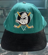 Vintage 90s Mighty Ducks Anaheim Snapback Blockhead Hat Cap NHL Hockey