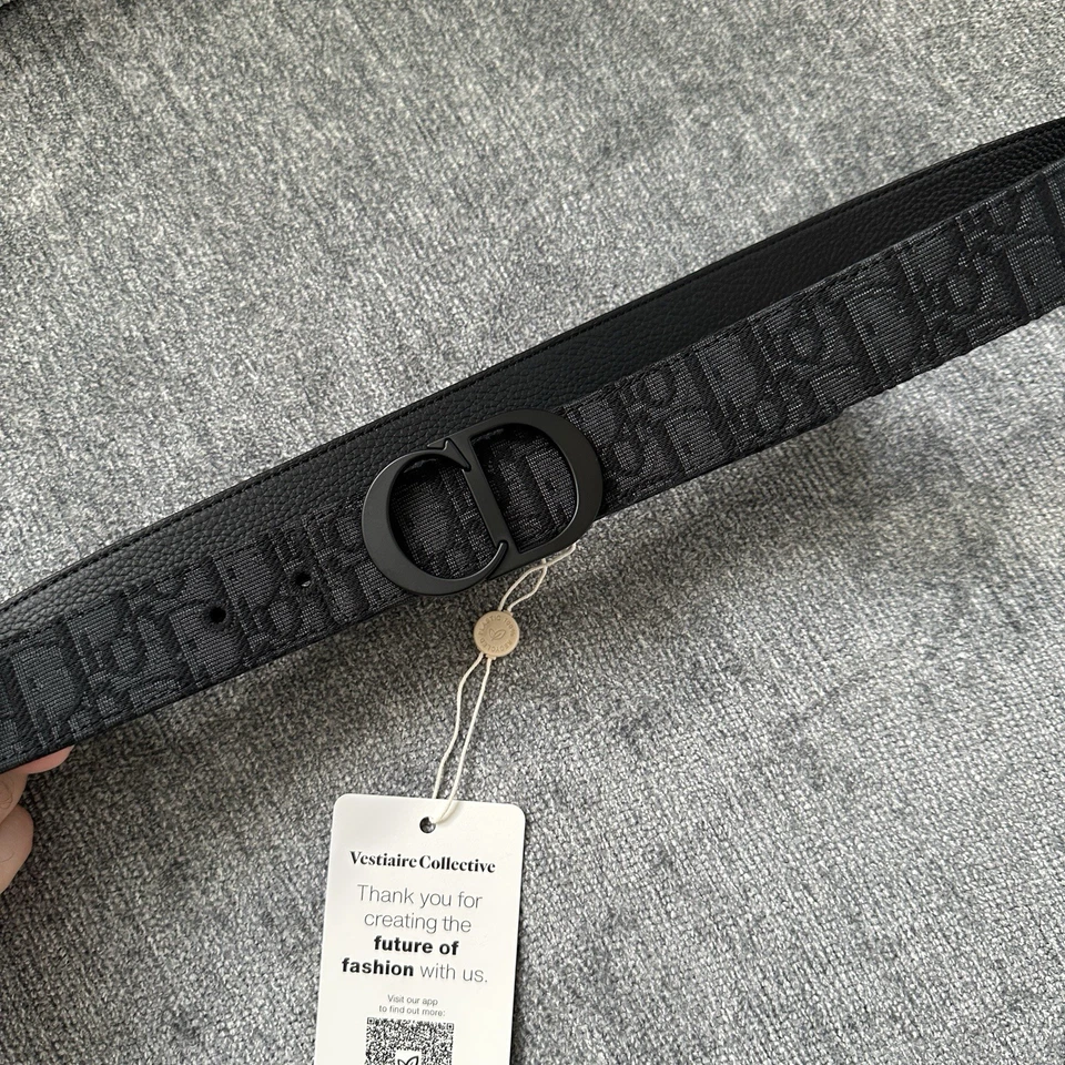 Christian Dior Belt Jacquard CD Black Buckle Reversible Size 32-34 - Image 4 of 4