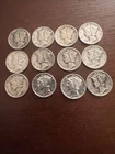 Mercury Dime Lot Of 12 Assorted Dates And P, D,S Mints Very Fine