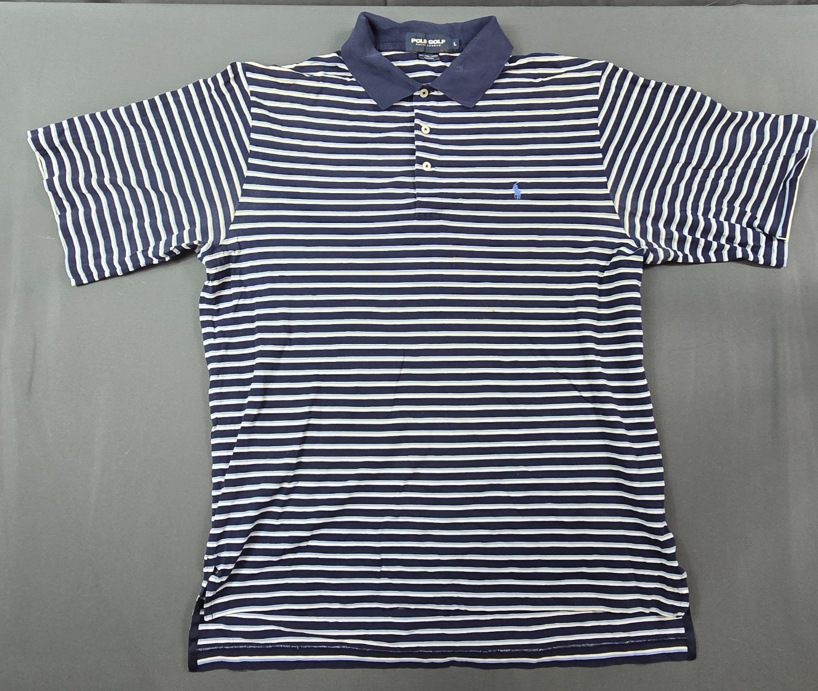 Vintage Polo Ralph Lauren Golf Polo Shirt Mens Large Blue White Striped Tennis