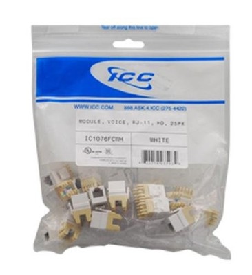 Icc Cat.3 Modular Connector - 25 Pack - 1 X Rj-11 - White (ic1076fcwh)