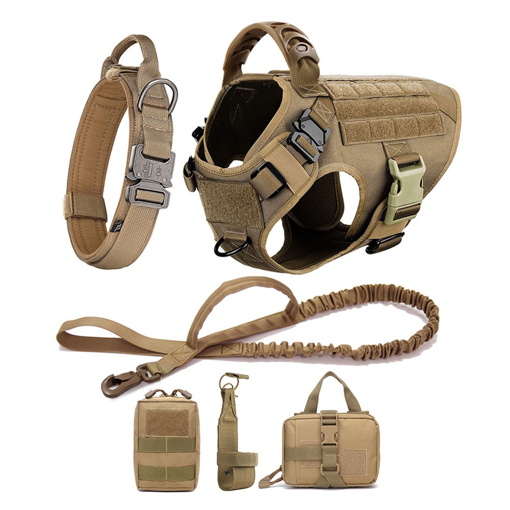 Tactical Dog Vest Kit with dog leash dog collar and Multiple Accessories