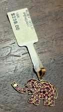 VINTAGE BEAUTIFUL  18k YELLOW GOLD  & RUBIES ELEPHANT PENDANT 1.1g