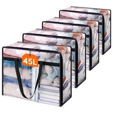 Lifewit 4 Pack Clear Clothes Storage Bags, 45L Plastic 45L, Transparent
