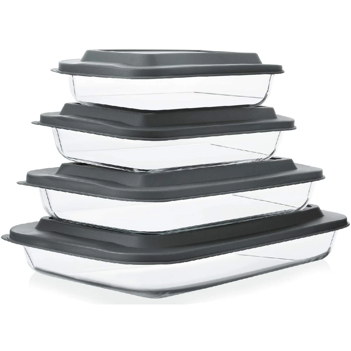 M Mcirco 8-Piece Deep Glass Baking Dish Set Plastic Lidsrectangular Glass