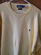 Polo Ralph Lauren Sweater Men XL Yellow Cotton Crewneck Blue Pony Logo Excellent