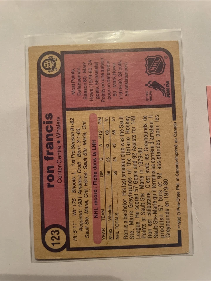 1982-83 O-Pee-Chee Ron Francis #123 Rookie 🏒 Legend 🏒HOF 🏒 - Image 4 of 4