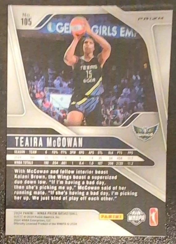 Teaira McCowan #105 2024 Panini Prizm WNBA Orange Ice Prizm Dallas Wings - Image 2 of 3