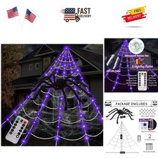 Spider Web Halloween Decorations Outdoor Lights, 125 Purple LED Light Up 16.4...