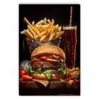 Hamburger and Chips Wall Art Printed on Sheet Metal Waterproof  Restaurant Cafe