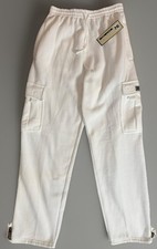 DREAM USA MEN'S WHITE FLEECE CARGO SWEATPANTS HEAVYWEIGHT SIZE Large